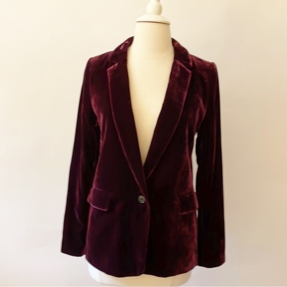 Banana Republic Jackets & Blazers - Banana Republic Burgundy Velvet Blazer Jacket Size 0 #396